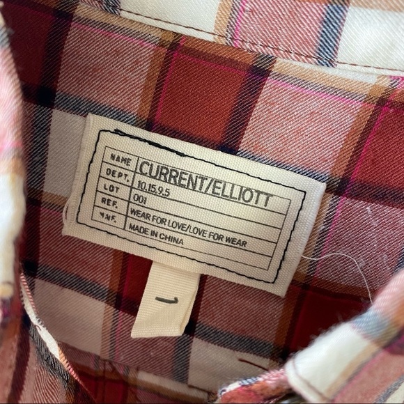 Current Elliott Womens The Lucy Red Plaid Button Up Shirt Long Sleeve S Small - Picture 5 of 8